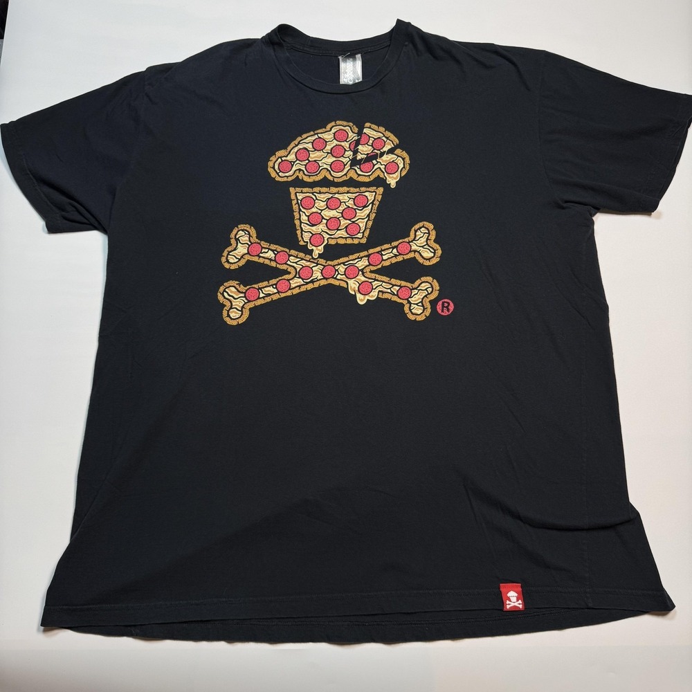 Johnny Cupcakes‎ Shirt Mens 3XL Black Pizza Skull Crossbones Logo Graphic Tee